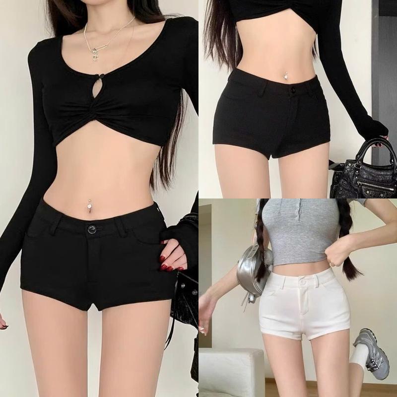 Quần Short Nữ Cạp Trễ Siêu Ngắn Có 4 Túi-Chất Umi Thun Mát Co Giãn 4 Chiều Women