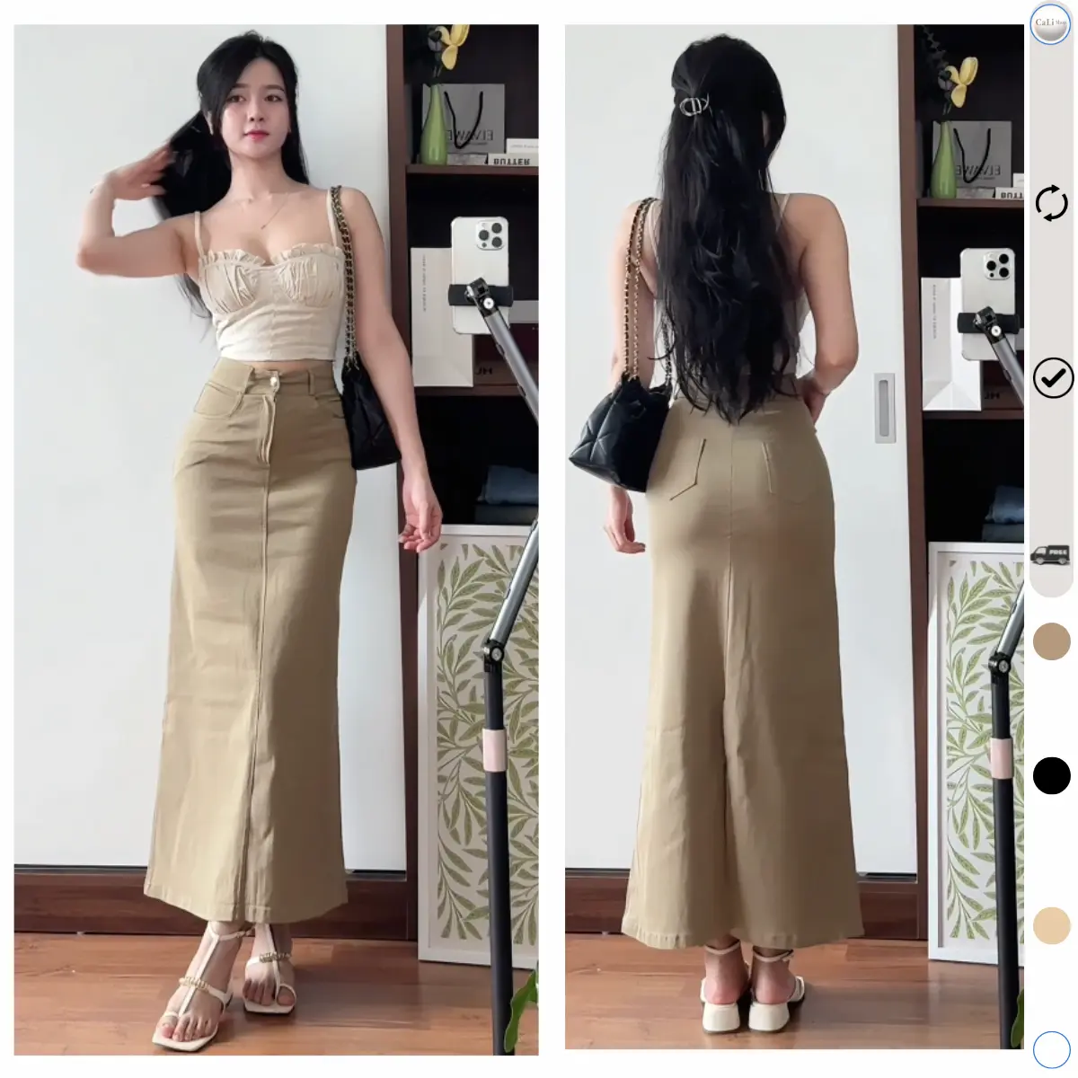 Chân váy dài 90cm cạp khoá suông xẻ tà sau chất Jean Kaki mềm giãn M221 | BigBuy360 - bigbuy360.vn