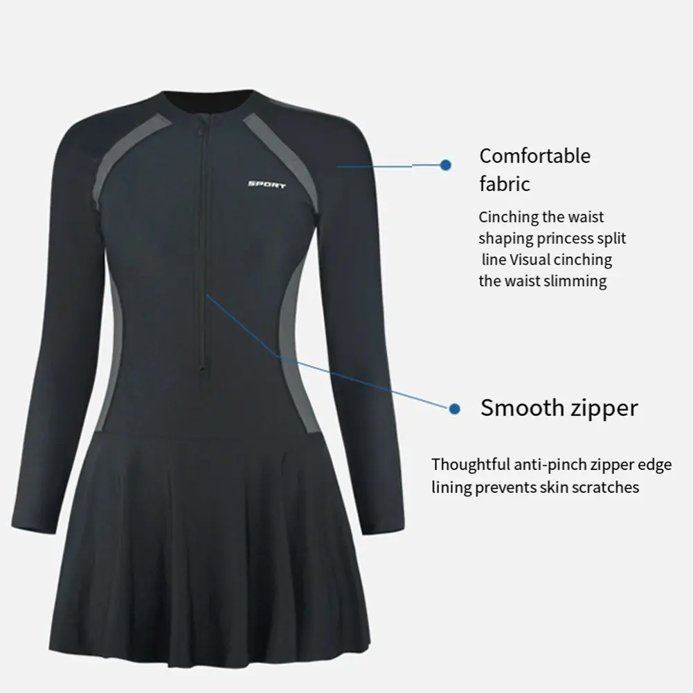 [YCHE] Womens New Fashion Swimsuit Long sleeve Sun protection Dress Casual swimwear