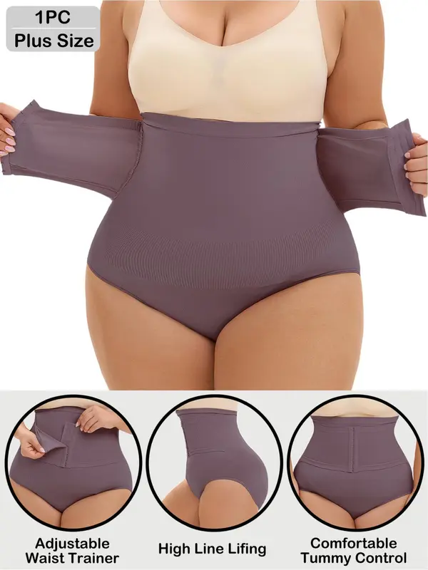 【Plus Size】 Solid High Waist Shapewear Panty, Tummy Control High Stretch Shaper, Women's Shapewear Bottoms for Daily Wear 3
