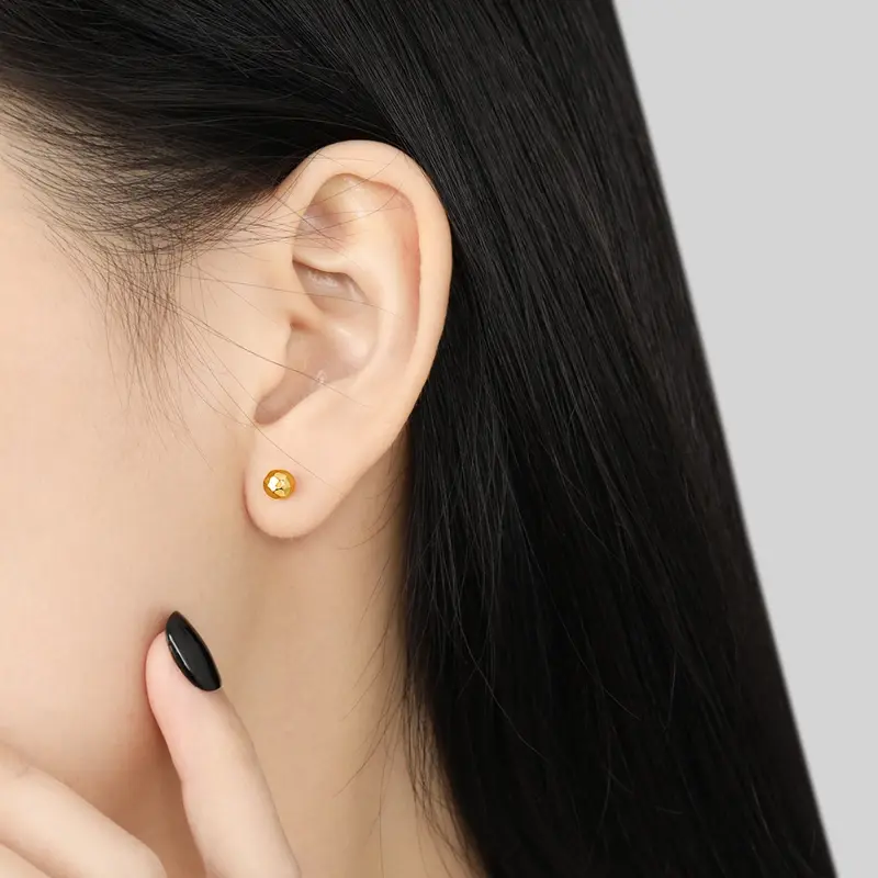 Bông tai titan bi tròn cắt bề mặt cá tính nổi bật sáng màu không gỉ 6
