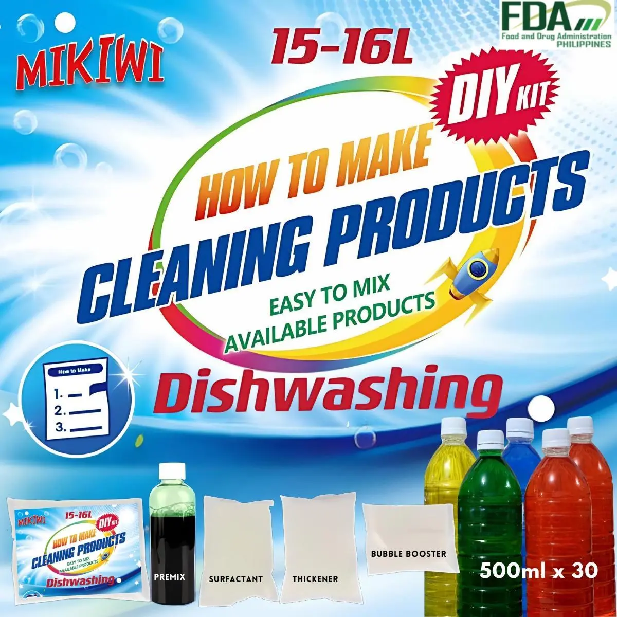 FDAapproved  MIKIWI CLEANER DIYDISHWASHINGLIQUID (15L-16L) set mix dishwashing liquid Calamsi Lemon Blueberry and Pomegrenate Household Kitchen Pack Cleaning