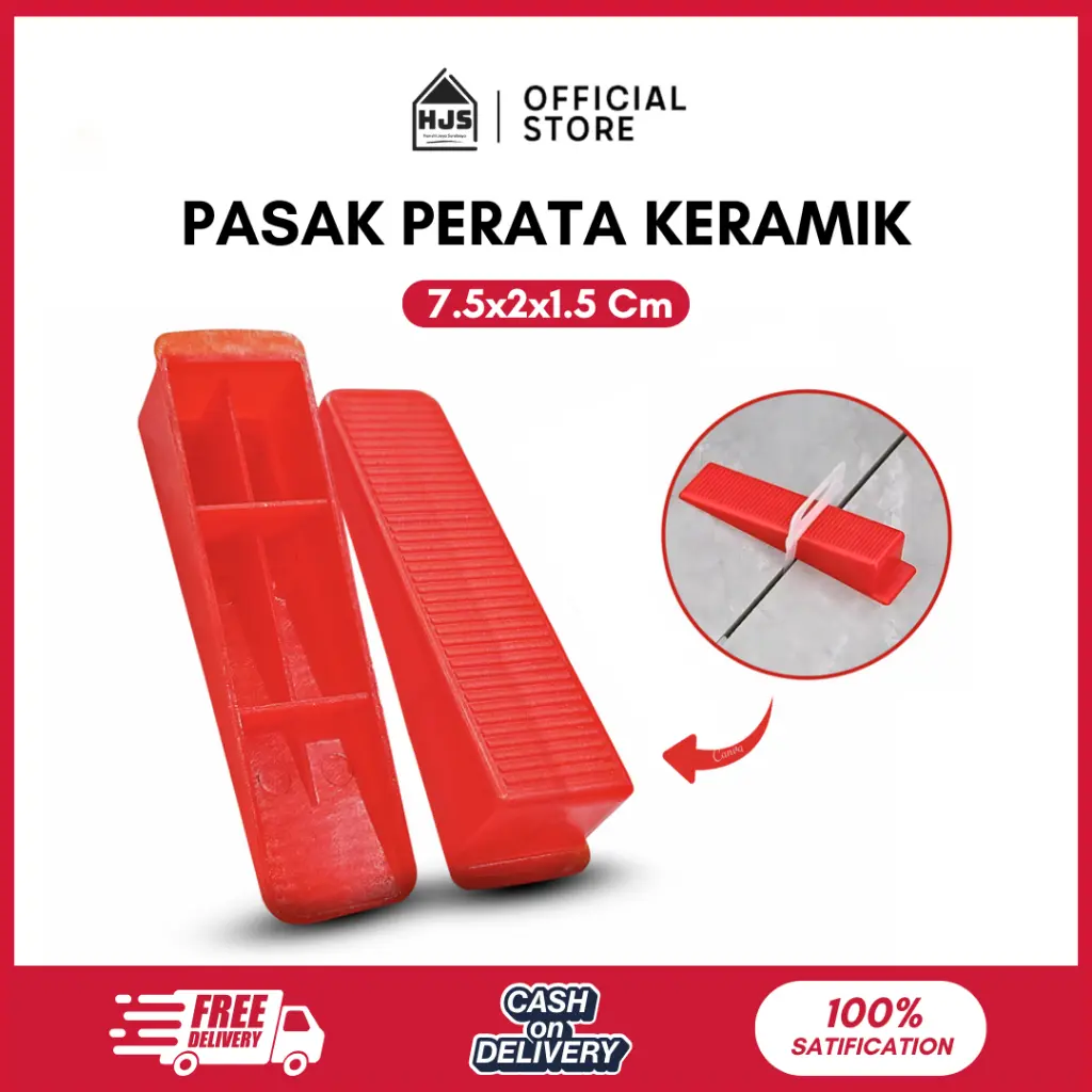 HJS 100Pcs Alat Perata Pasang Keramik Presisi Klip Tile Leveling Pasak Wedges Merah Klip Jarak Nat