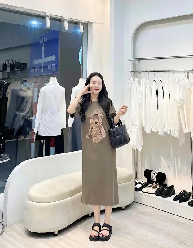 Đầm suông dài , váy suông bầu chất cotton Gemmy House in hình Bear new 2