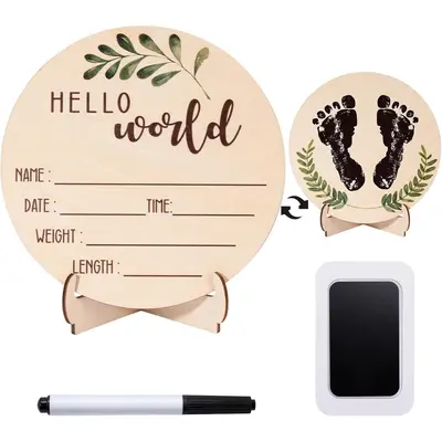Wooden Baby Announcement Sign, Hello World Sign, Baby Birth Indicator Sign Girl For Hospital, Baby Name Display Sign Boy