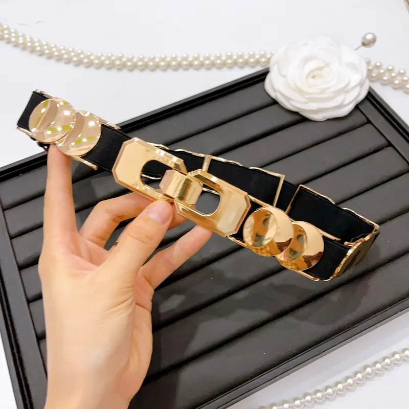 Đai Đai Váy  Mặt Tròn Kim Loại, 3cm Phối Chun, Co Giãn Đơn Giản Cho Nữ - H&T SHOP 1