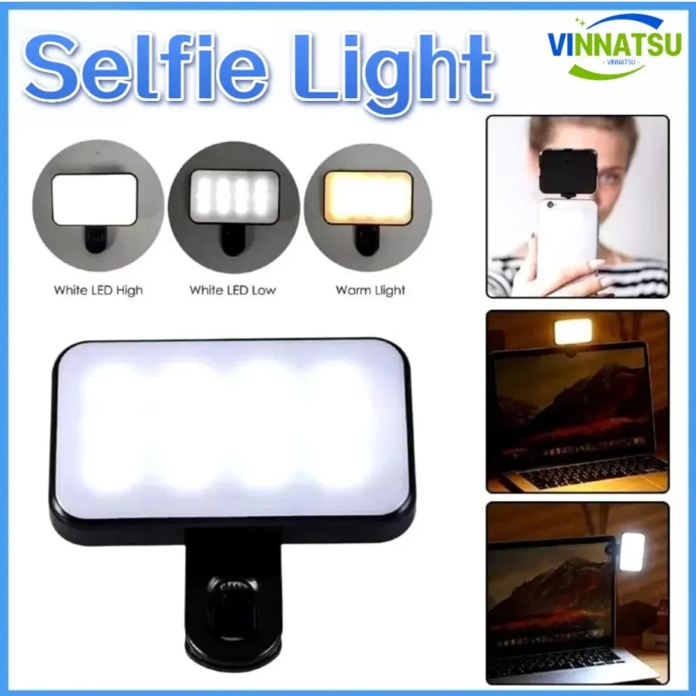 Vinnatsu 3 Warna Portable LED Light Untuk Selfie Dan Fotografi Live Streaming Mini Fill Light Portable Lamp Clip lampu Baterai Kuning Putih