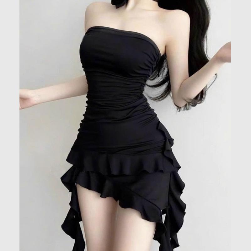 Product Introduction of Sexy Irregular Strapless Black Dress Women Summer Backless Ruffles Dresses 15