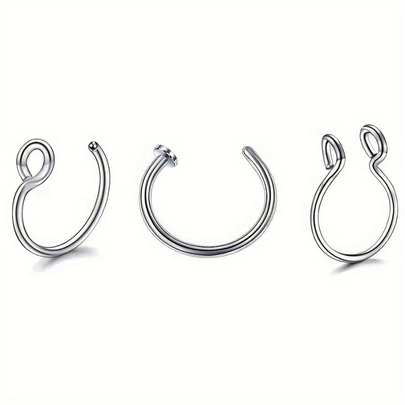 [3pcs Hypoallergenic Nose Rings Set] 3pcs Set Stainless Steel Rings, Unisex Non-Piercing Body Jewelry, Simple Style, C-Shaped Clip Hoops, Piercing Alternatives jewelry 4
