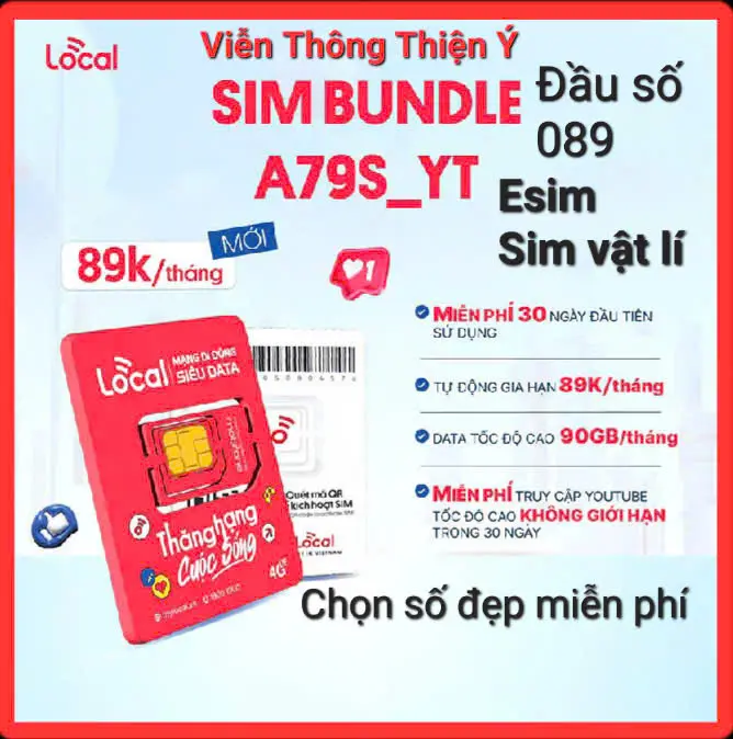 Sim 4G Local - Mobifone BUNDLE_A79S_YT 90Gb/tháng tốc độ cao{ Esim & sim vật lí }