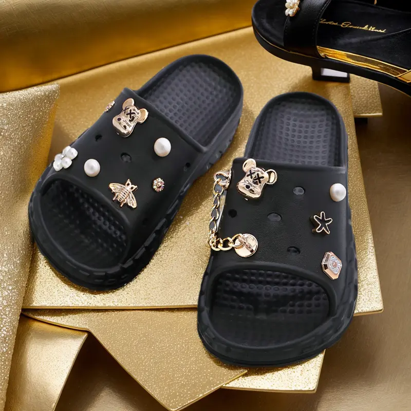 BOZЄЄ Sandal Wanita 907-Gold Rantai Jelly Sandal Wedges Wanita Platfrom Tebal Terbaru 8.8 Karnaval Sandal Kamar Mandi Gold Rantai Bear sepatusandalbuatjalanjalan 7