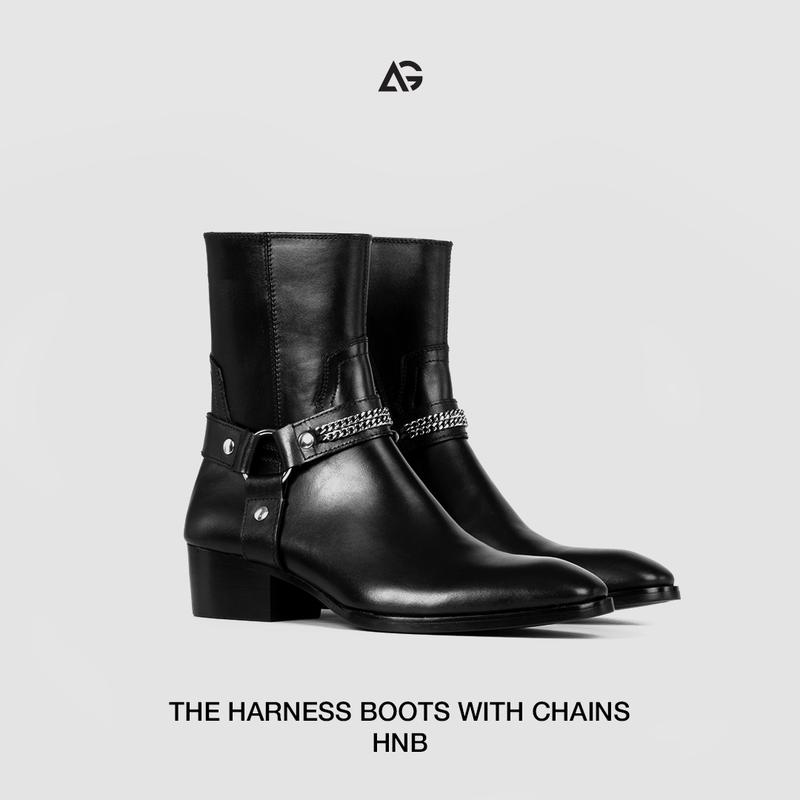 Giày Harness boots da bò cao cấp nhập khẩu handmade August shoes HN21B gót 5cm chính hãng bảo hành 12 tháng