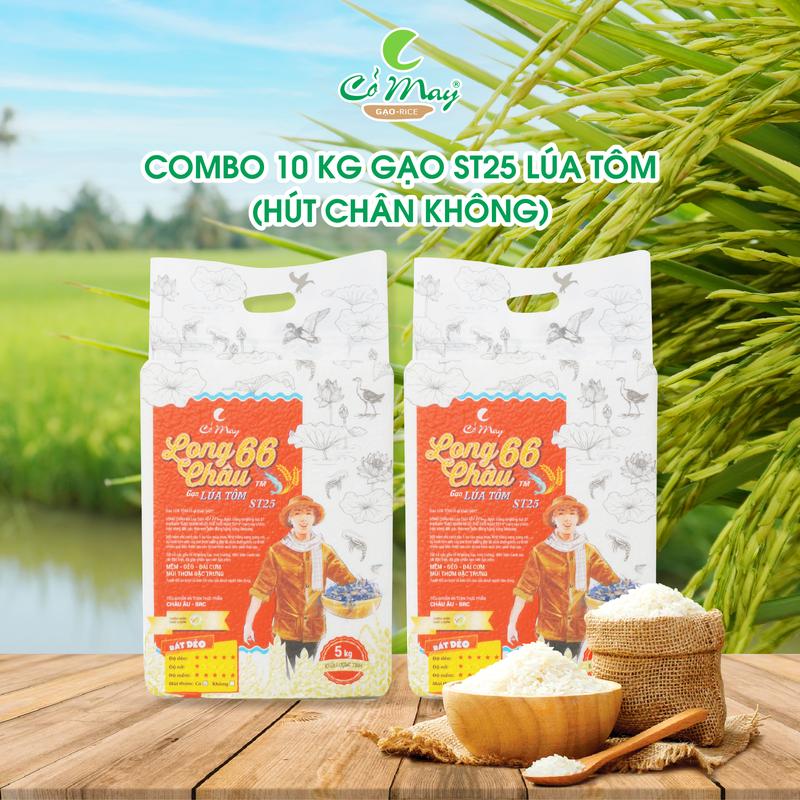 Kho HCM - Combo 2 bao Gạo Long Châu ST25 lúa tôm thơm dẻo (10kg) - Thực phẩm