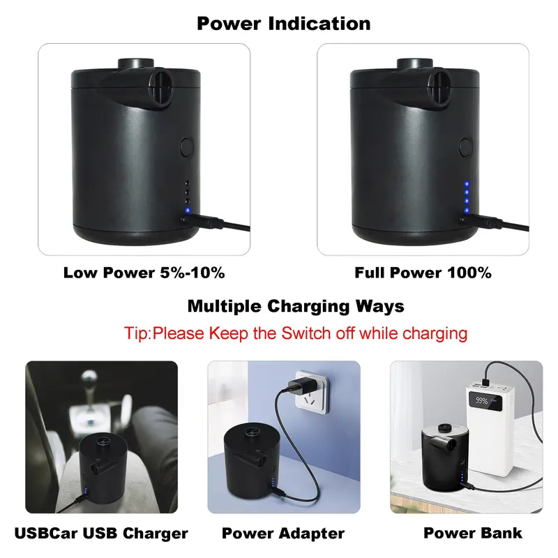 Portable Air Pump, 1 Set USB Rechargeable Air Pump with Accessories, Quick Inflate Deflate for Air Mattress & Pool Toys &  Floats & Swimming Ring 6