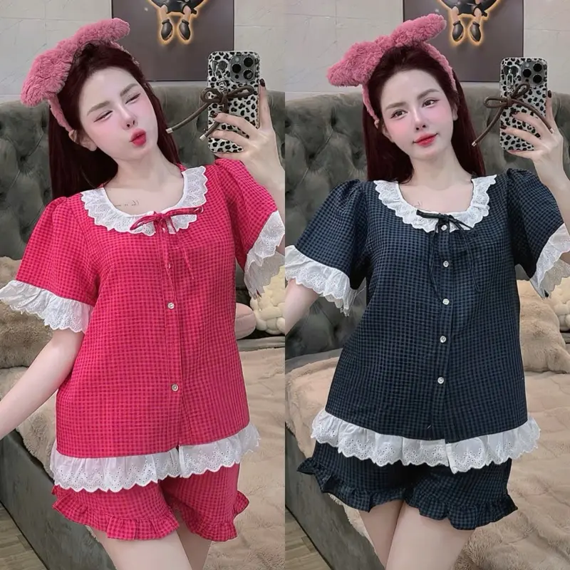 Sét bộ tay cộc quần cộc , vải xốp mềm, cổ tròn ren