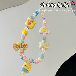 Tali Telefon Beruang Mentega Kartun, Comel dan Estetik, Lanyard Manik DIY, untuk Telefon / Kamera / Beg, Gaya Ins keychain  matching  couple  spiderman