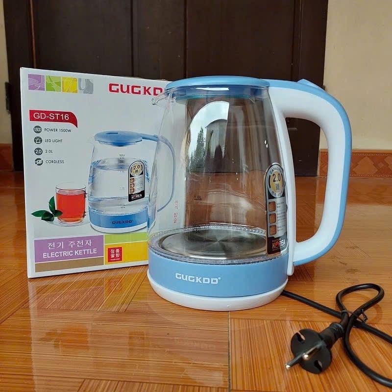  Ấm siêu tốc GUGKOO ST16 dung tích 2L- Ấm đun siêu tốc thủy tinh cường lực đèn lel tự ngắt khi sôi công suất 1500W   màu ngẫu nhiên   