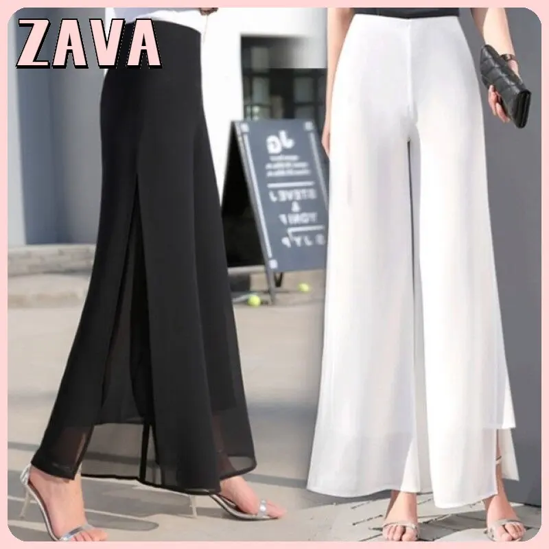 Quần Voan Ống Rộng, ZAVA, Thời Trang, Cạp Cao, Dáng Ôm, Phong Cách Thanh Lịch, Dáng Rộng Vừa Vặn, Quần Dài, Xẻ Bên, Quần Palazzo Thường Ngày, Quần Ống Rộng, Có Cỡ M, L, XL, 2XL, 3XL, 4XL