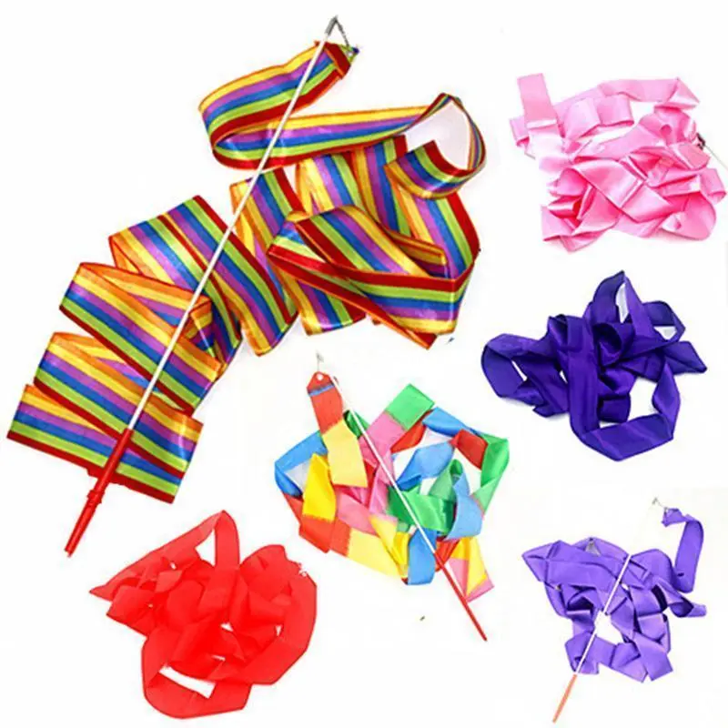 2M Colorful Ribbon Gymnastic Gym Ribbons Dance Ribbon Rhythmic Art Gymnastic Ballet Streamer Twirling Rod Stick For Training
