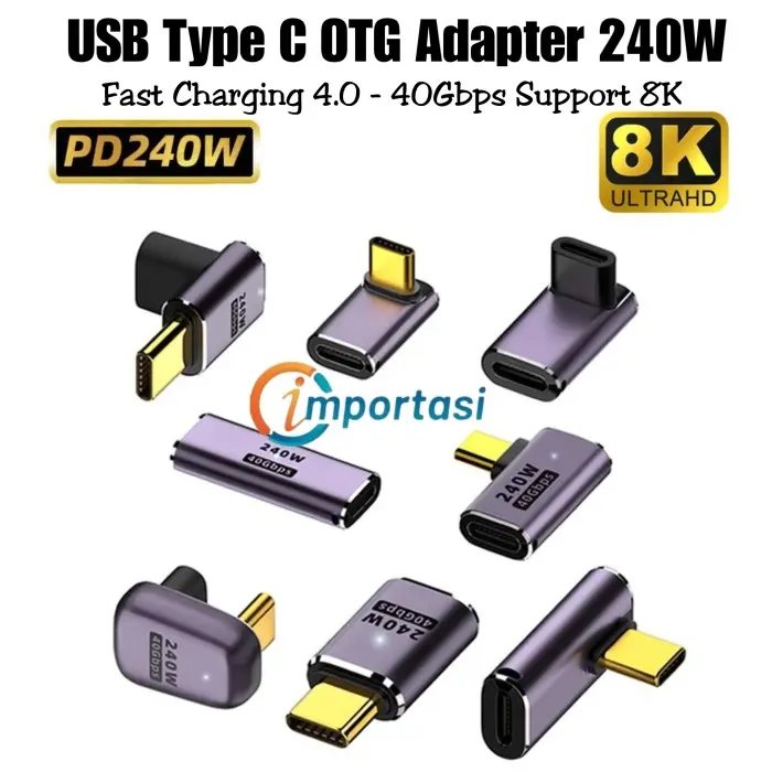 USB Type C OTG Male Female Adapter 240 W Fast Charging Data Converter USB 4.0 Phone Laptop Macbook 90 L Elbow