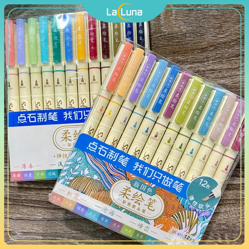 Combo 12 Bút Brush Soft Màu Pastel Cơ Bản Viết Callᶖgraphy Tiêu Đề Trang Trí Sổ Bullet Journal Lalunavn - A71