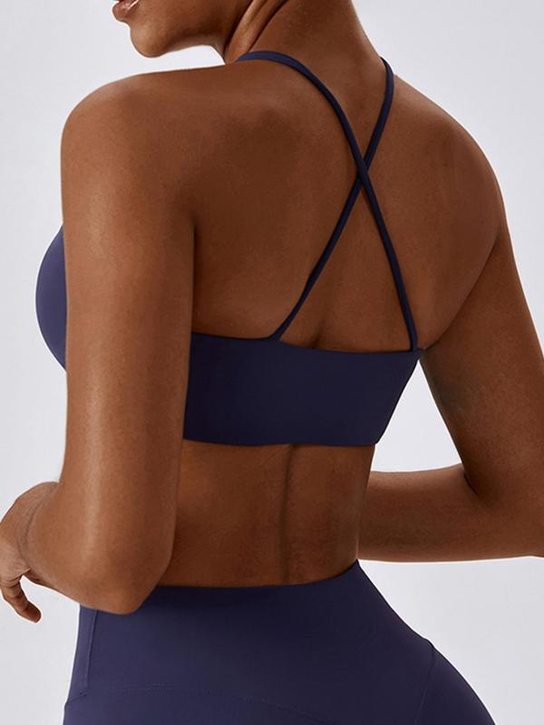 Women's Criss Cross Backless Sports Bra, Solid Color Soft Comfortable Breathable Athletic Bra for Yoga Gym Workout, Lady Activewear Valentine's Day 5