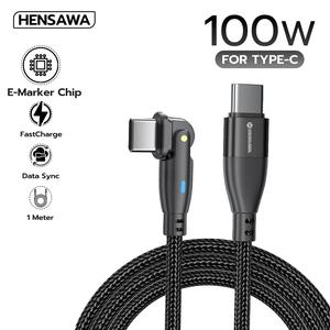 Hensawa สายชาร์จเร็ว 100w 180° TypeC to TypeC 1m สายถัก หนาพิเศษ รุ่น US3092 มี Smart chip ทนทาน Gaming Charging Data Cable & Sync สายชาร์จเกมมิ่ง