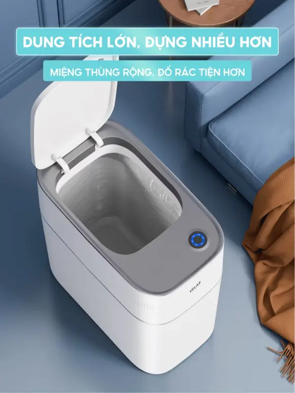 Thùng rác nắp mở cảm ứng Velar tự căng túi rác chống mùi chống nước cho phòng khách nhà bếp nhà vệ sinh - VELAR16 Đựng Rác Đồng 5