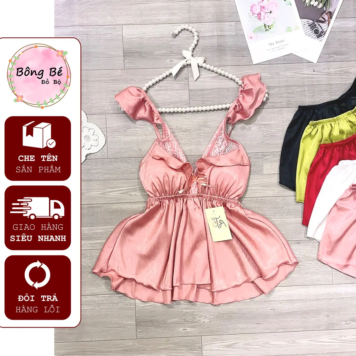 N23 Đồ ngủ nữ, đồ bộ lụa xước CT có sẵn mút mặc nhà xinh xắn