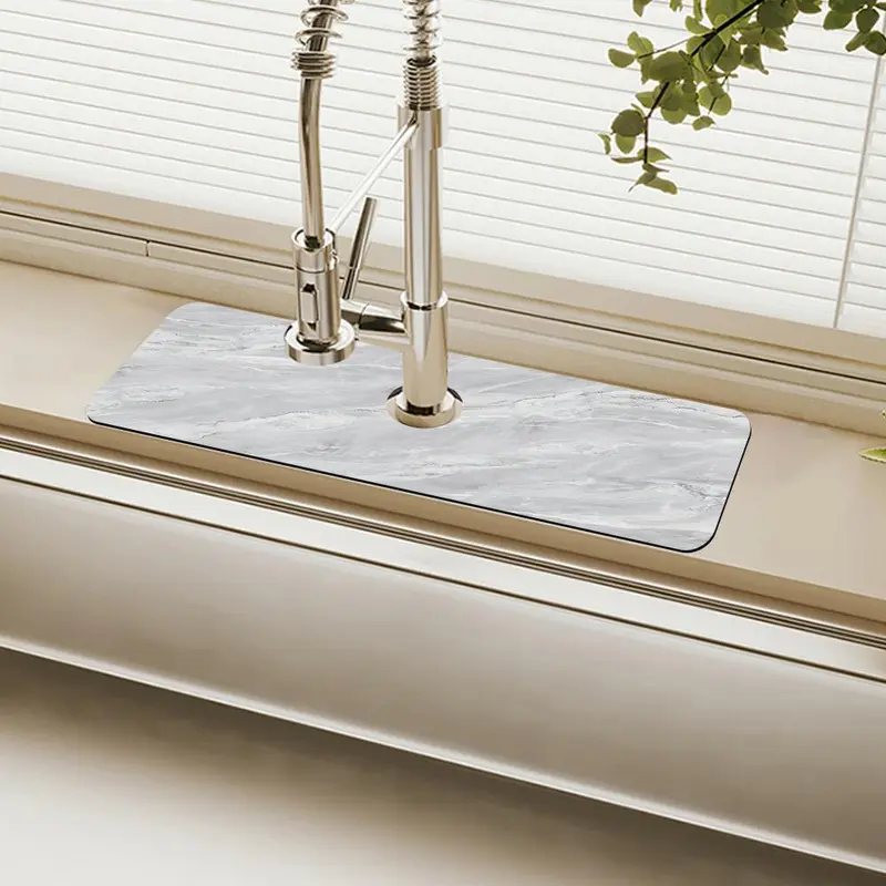 Marble Pattern Faucet Mat, Waterproof Durable Rubber Splash Guard, Non-slip Sink Mat, Kitchen Sink Accessories, Home Supplies 6