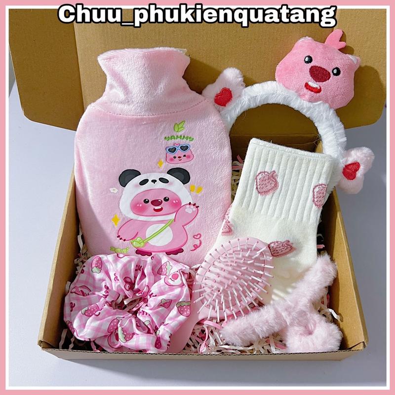 ( Tặng túi quà + Thiệp ) Bộ quà tặng túi chườm bụng 500ml ngày dâu rụng Hải Ly , Gấu Dâu , Gấu Trúc dễ thương , túi chườm nóng lạnh xinh