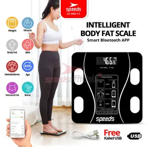SPEEDS Timbangan Badan Smart Lemak Fat Digital Weight Scales 26cm Fat Scaler Baterai/USB Aplikasi OKOK Internasional 040-15