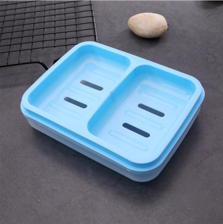 Product Introduction of Creative travel double body with lid soap box, household hygiene and fashion double grid soap box, draining plastic soap box 4