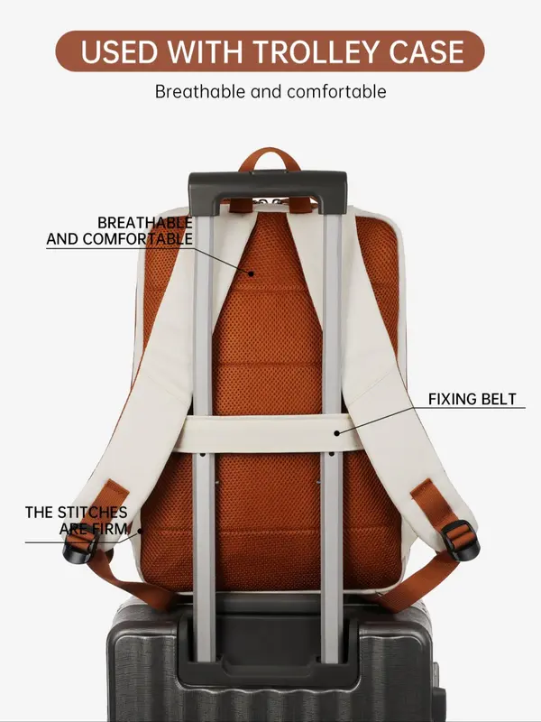 Large Capacity Laptop Backpack, Casual Solid Color Zipper Backpack with USB Port, Multi-functional Backpack for Travel & Business & School 5