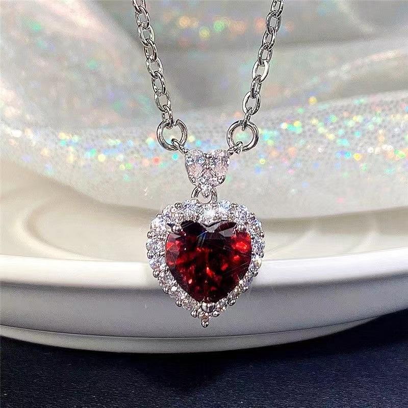 Product Introduction of Xiyin Hot-Selling Ocean Heart Pendant Necklace Beautiful Light Luxury Niche Ring Earring Set Summer Clavicle Chain 12