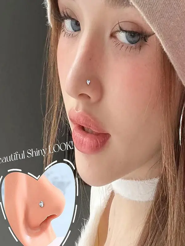 Rhinestone Decor Heart & Star Design Nose Studs, Nose Studs Piercing Jewelry for Women Girls, Nose Stud for Daily Wear, Body Jewelry for Party, Daily Decor 3