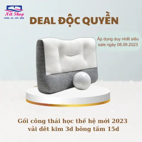 Gối công thái học thế hệ mới 2023, vải dệt kim 3D cao cấp, massage cổ vai gáy nặng 1kg