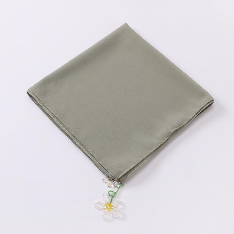 Product Introduction of Crystal flower pearl scarf | 90cm chiffon square | Hui sweet headscarf | Malaysian Internet red with | light luxury everything selendang  bahu sulam  shawl sahara  shawl selendang 12