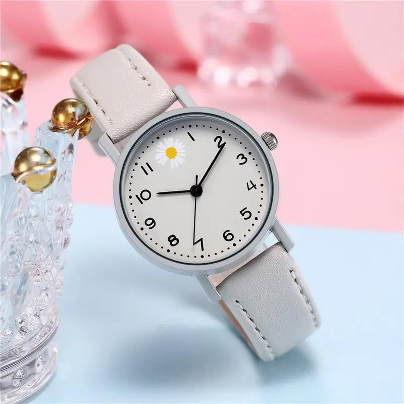 SMS Jam Tangan Wanita Strap Kulit Motif Bunga Kekinian Daisy Fashion Terlaris Watch Analog Daisy Korean Import Harga Grosir Promo Murah 3