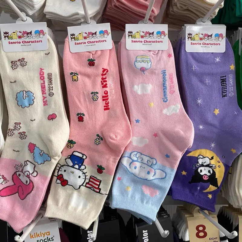 Fashion Sanrio Socks Kawaii  Kuromi Cinnamoroll Cartoon Kawaii Student Stockings Cute Girls Cotton Home Warm Socks