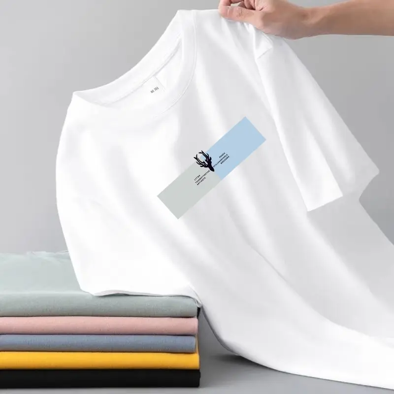 Áo Thun Cotton Ngắn Tay Mùa Hè, Dành Cho Nam Giới, Cổ Tròn, Dáng Rộng Vừa Vặn, Ngoại Cỡ, Tay Áo Dài Một Phần, Áo Lớp Nền Áo Hợp Xu hướng Mới, Áo Nam, Áo Phông 1