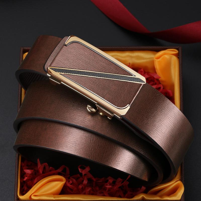 Thắt lưng da Dây nịt nam khóa tự động Hàn Quốc Công Sở dây luồn trong Chữ Z Mạ Vàng. Cao Su