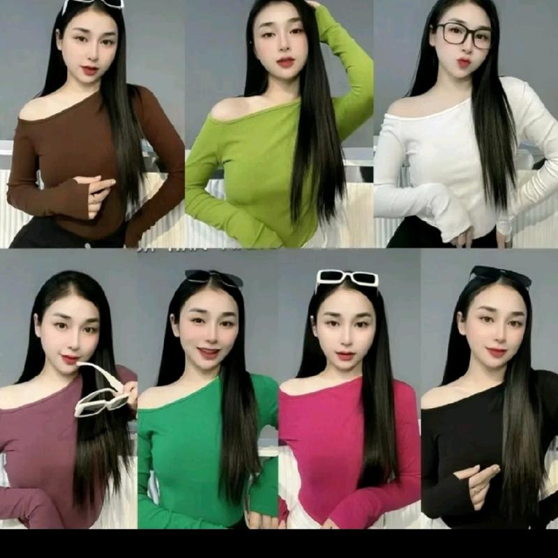 Áo thun trễ vai một bên tay dài, áo cổ lệch vai, tôn dáng  Nữ Women Top Ong A121 chất gân tăm