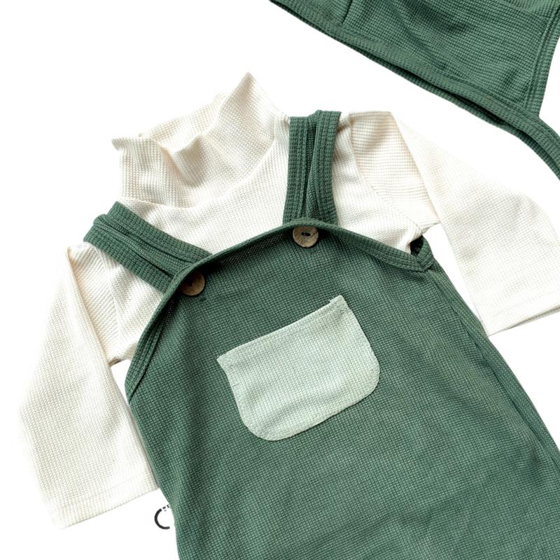 Mioubaby Overall Pocket Top Turtleneck Broken White / overall bayi / jumper bayi / jumpsuit bayi / playsuit bayi / romper anak / hadiah lahiran / baju anak perempuan / baju anak / waffle knit / baju anak / jumper anak / jumper bayi / jumpsuit bayi Newborn 9