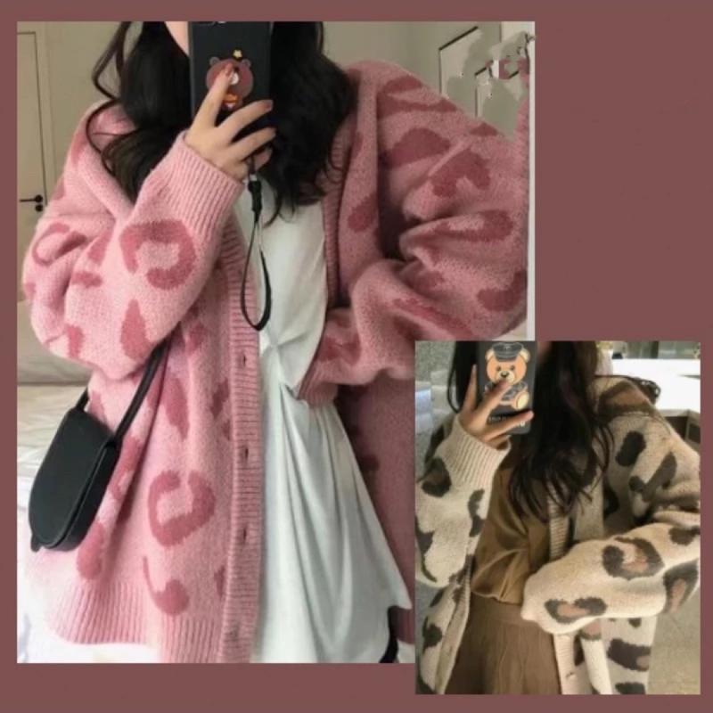 ÁO KHOÁC CARDIGAN LEN HOẠ TIẾT DA BÁO DÁNG DÀI NÚT CÀI ( LINH STORE 89 )