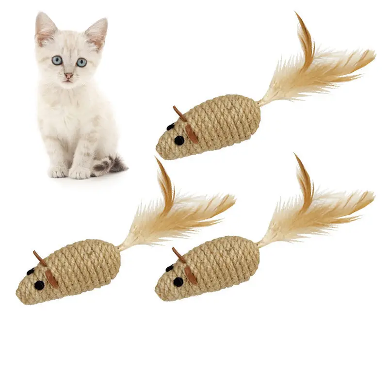 Cat toy mouse with rustling hemp rope chicken feather mouse cat toy cat mouse