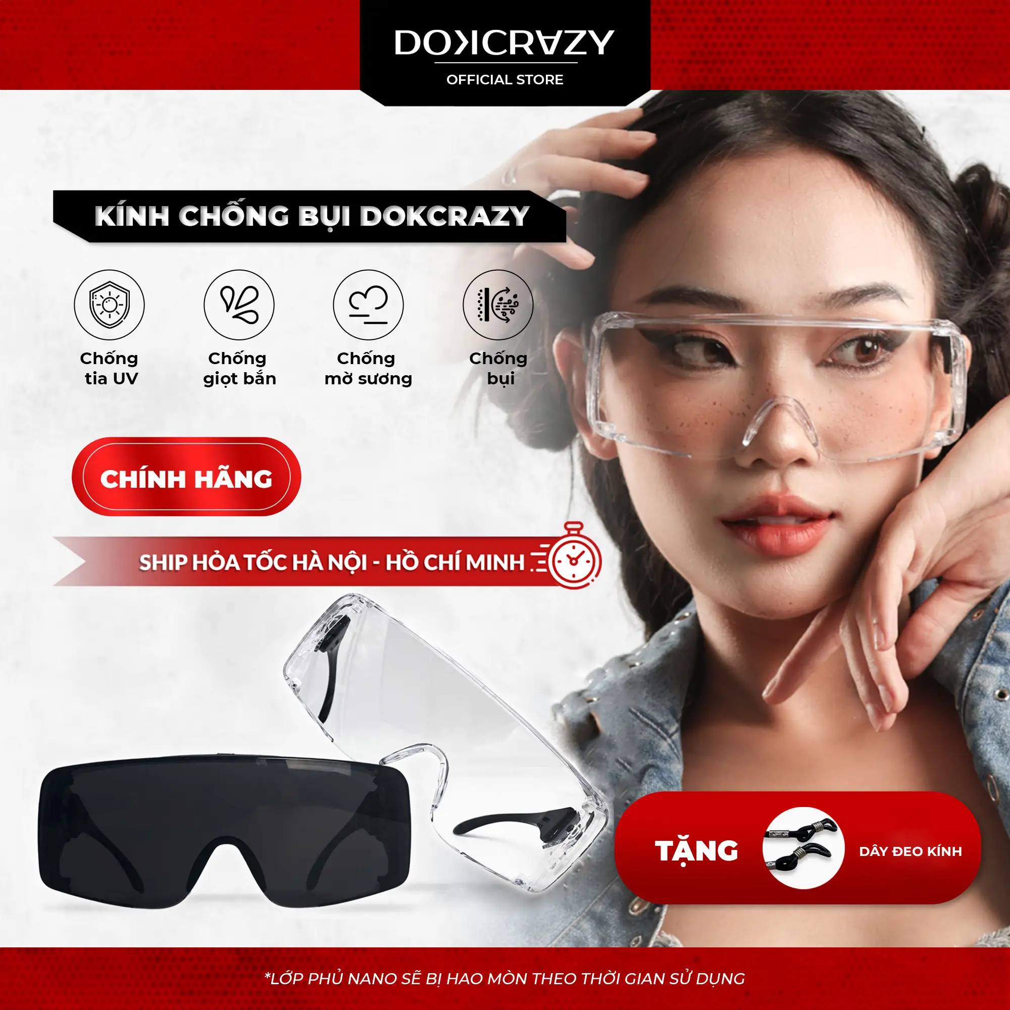 Kính Chống Bụi Đi Đường Dokcrazy Fogly Cho Người Đi Xe Máy, Xe Đạp - Tặng Kèm Dây Chống Rơi Kính Phụ Kiện Sport Chạy Xe Đạp