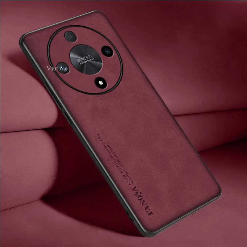 For HONOR X9b 5G PU Leather Case Lens Cover Matte Slim Back Shockproof Casing