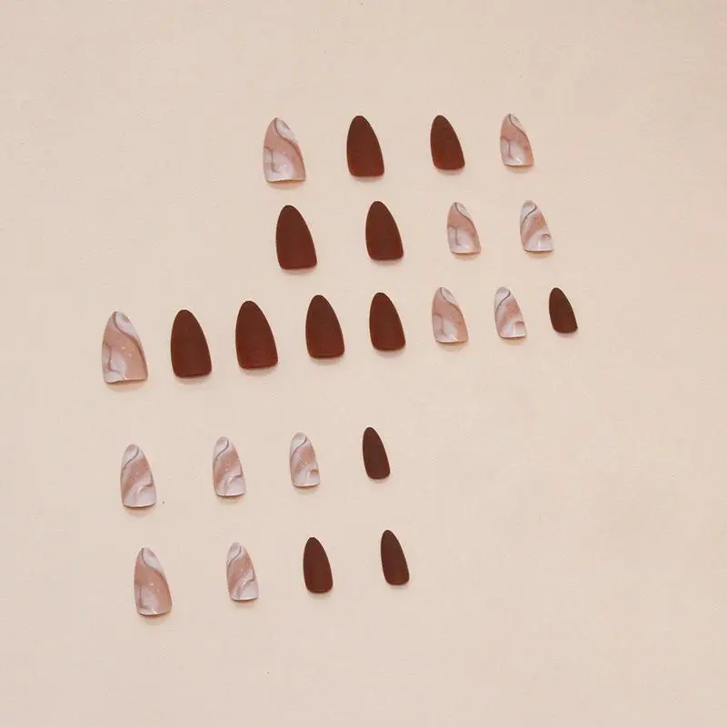 Line Pattern Long Fake Nail, 24pcs Press on False Nail for Women & Girls, Removable Nail Art Artificial Full Cover, Women Girls DIY Manicure, Christmas Gift 3