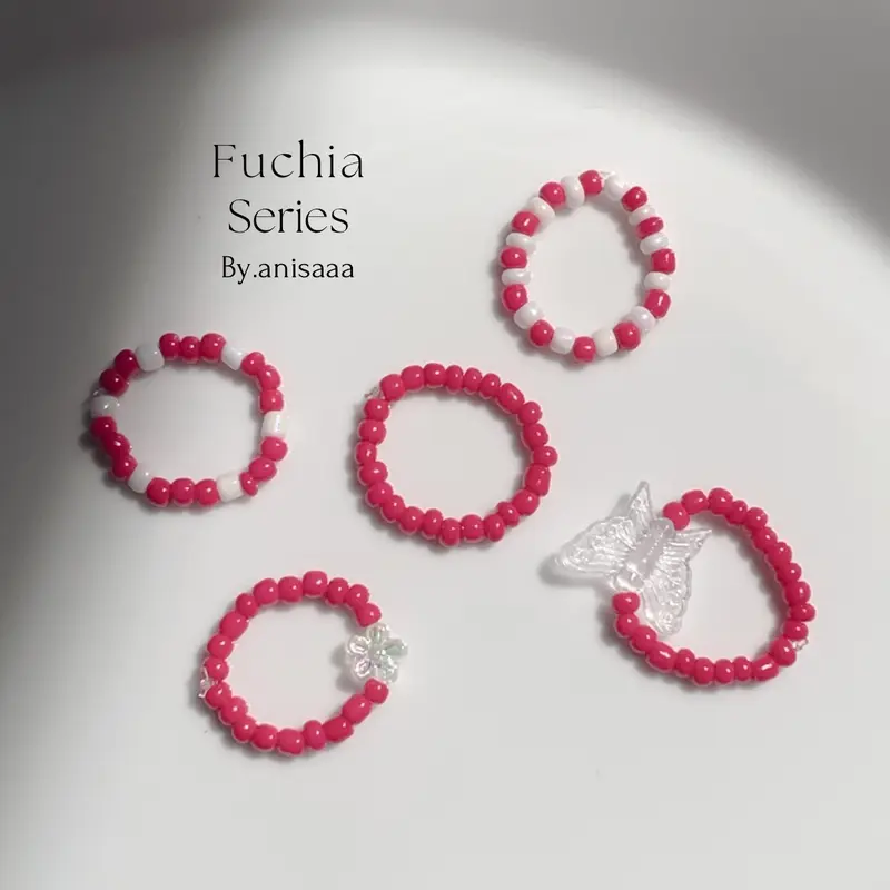 ( SET BEADS RINGS ) | BNW | BLUE | Purple | fuchia series |   Beads ring cute | cincin manik | cincin manik korean 3